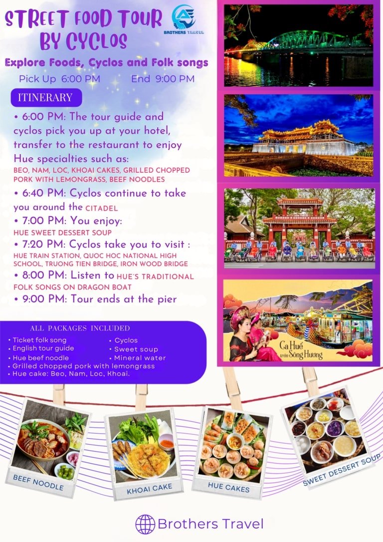Tour Ẩm Thực Đường Phố Huế Bằng Xích Lô Ban Đêm